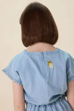 Lichtblauwe denim jurk met embroidery