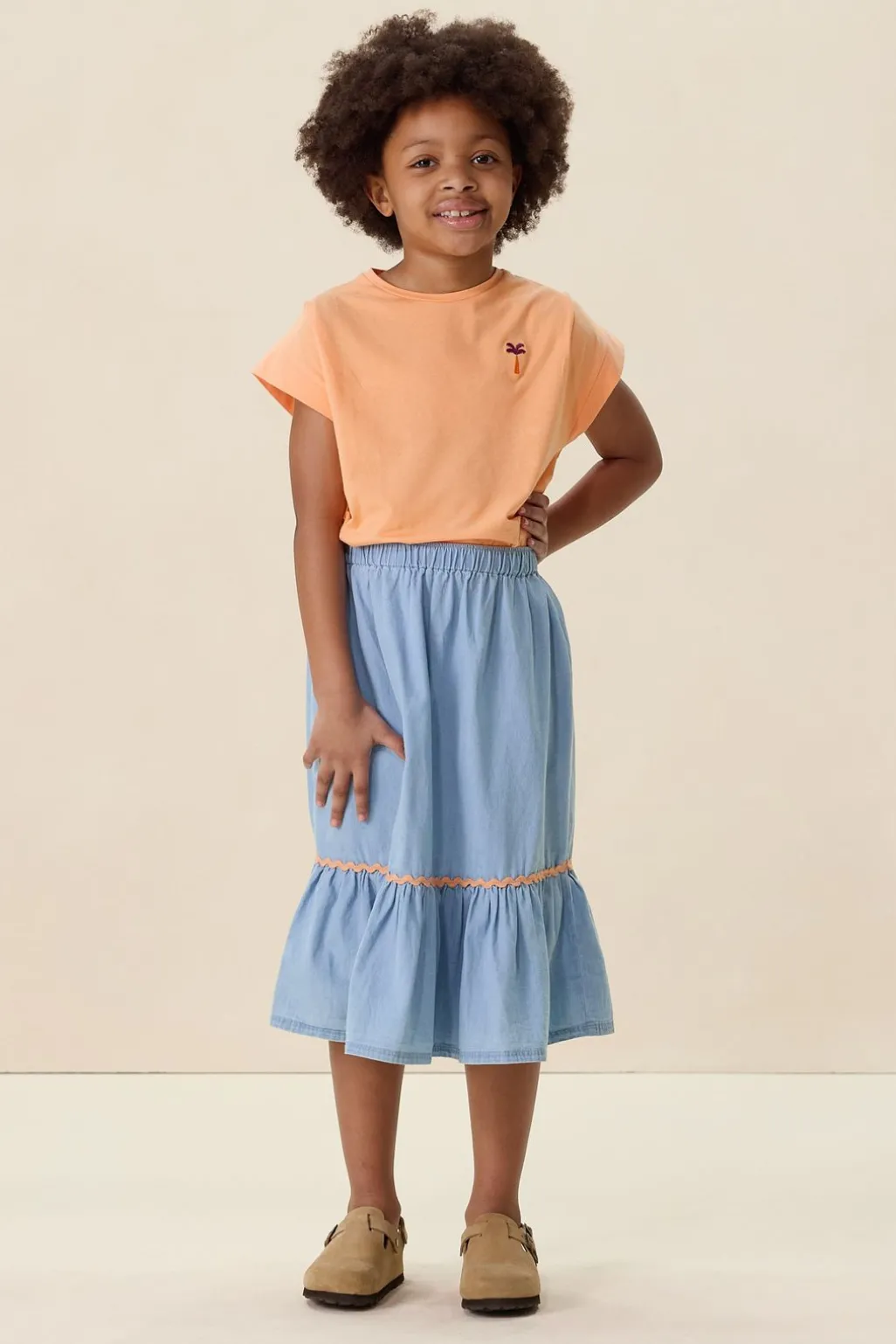 Lichtblauwe denim midi rok