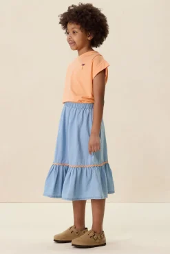 Lichtblauwe denim midi rok