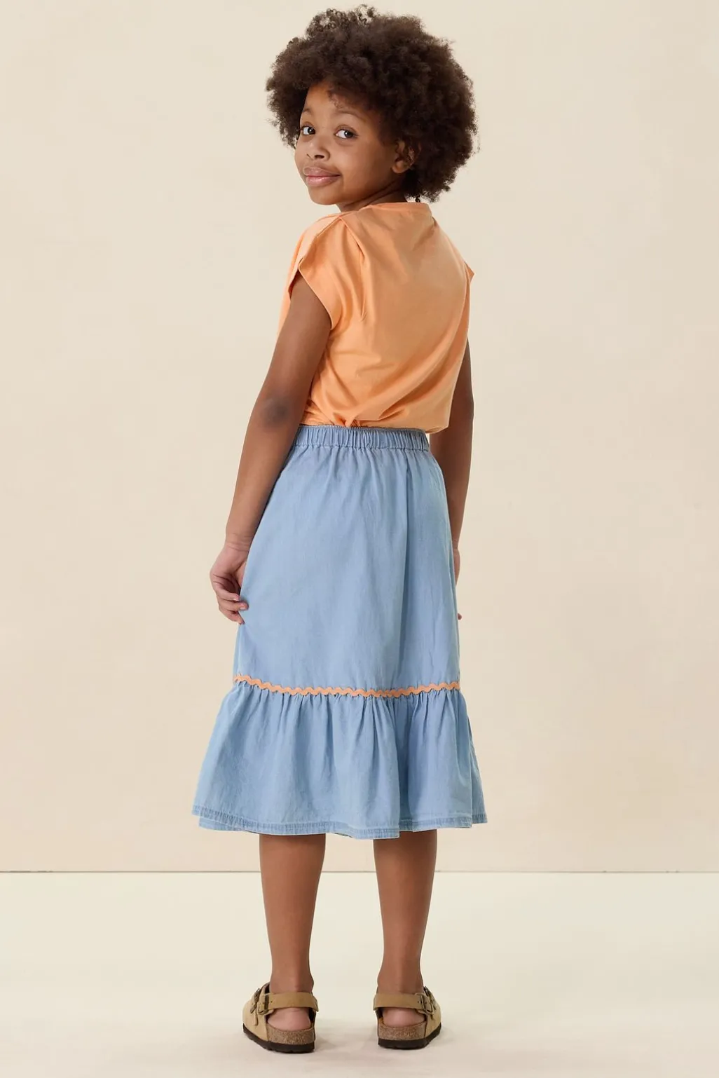 Lichtblauwe denim midi rok