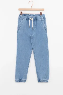 Lichtblauwe denim pull on broek met aantrekkoorden