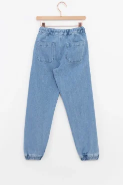 Lichtblauwe denim pull on broek met aantrekkoorden