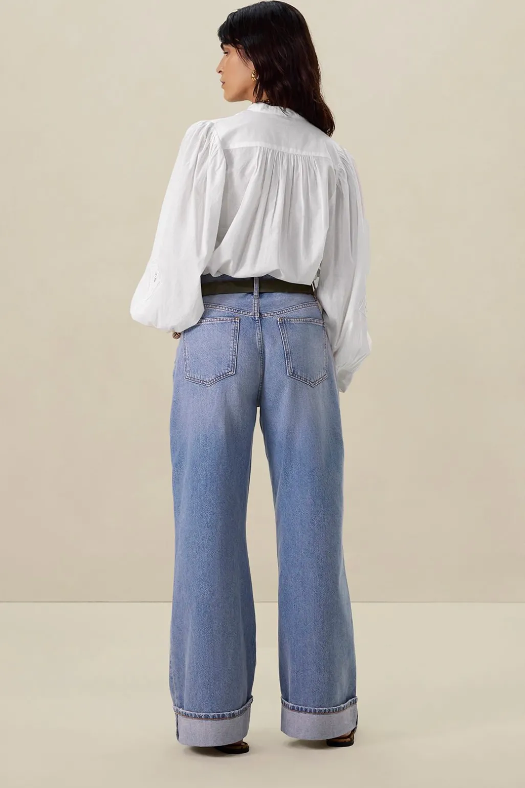Lichtblauwe high waist wide leg jeans met omgeslagen pijpen