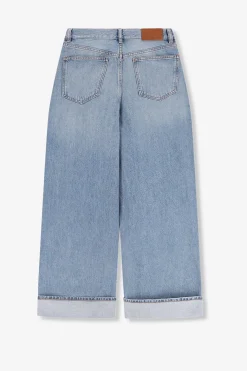Lichtblauwe high waist wide leg jeans met omgeslagen pijpen