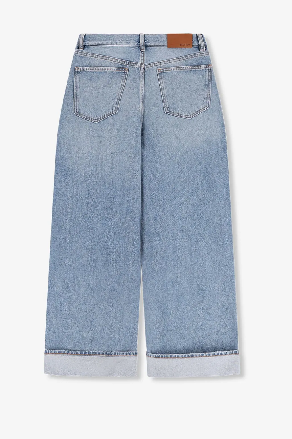 Lichtblauwe high waist wide leg jeans met omgeslagen pijpen