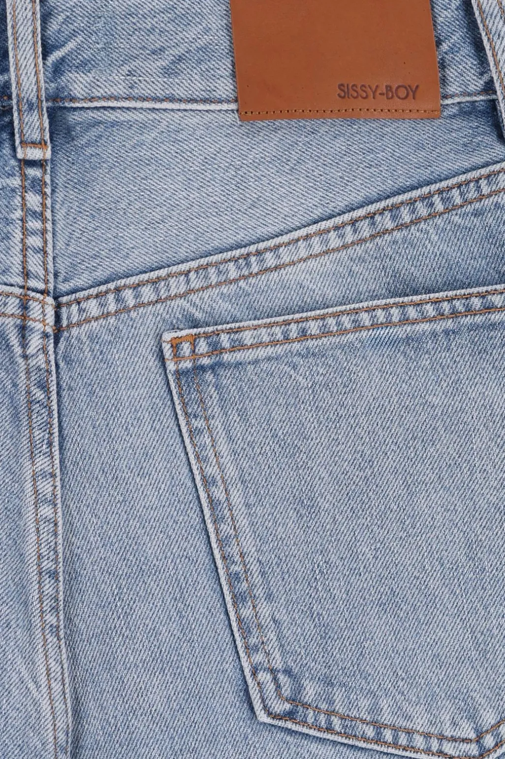 Lichtblauwe high waist wide leg jeans met omgeslagen pijpen