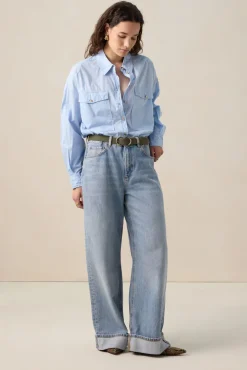 Lichtblauwe poplin blouse