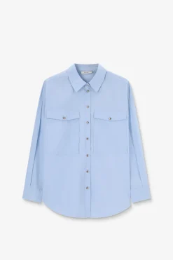 Lichtblauwe poplin blouse