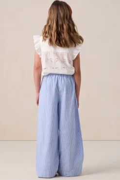 Lichtblauwe wide leg broek met strepen