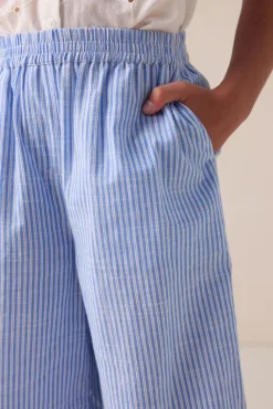 Lichtblauwe wide leg broek met strepen