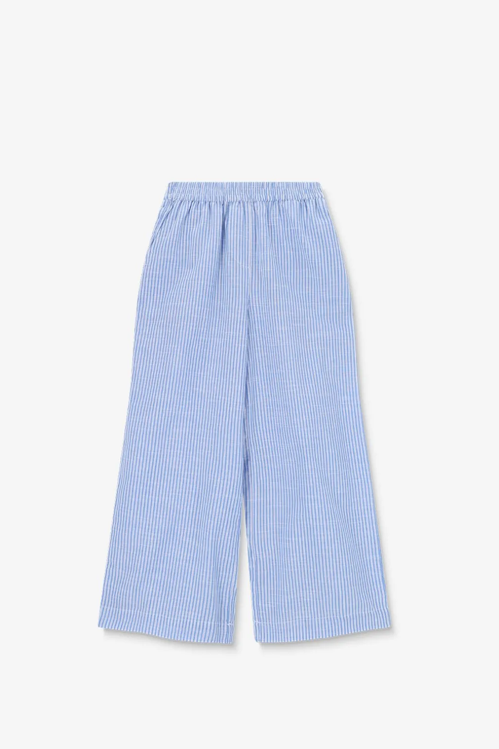 Lichtblauwe wide leg broek met strepen