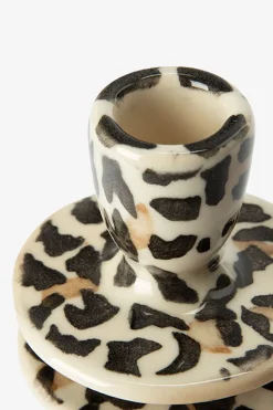 Lichtbruine ruffle kandelaar met leopard print
