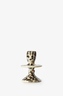 Lichtbruine ruffle kandelaar met leopard print small