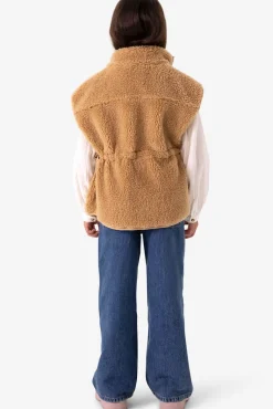 Lichtbruine teddy gilet met aantrekkoord
