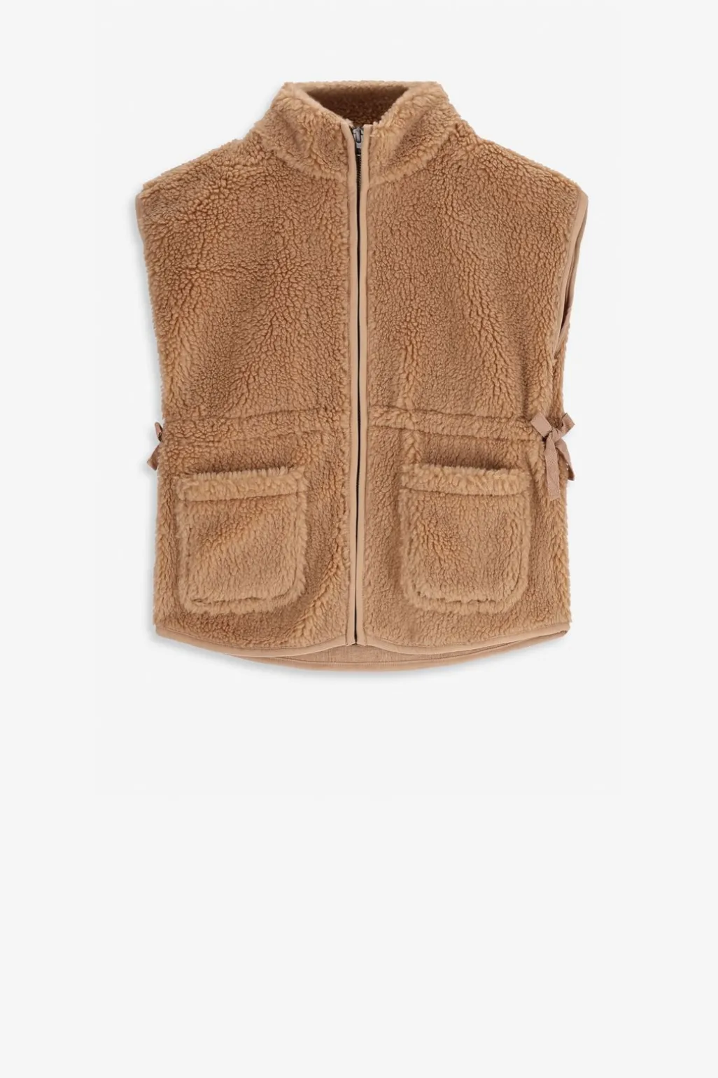 Lichtbruine teddy gilet met aantrekkoord