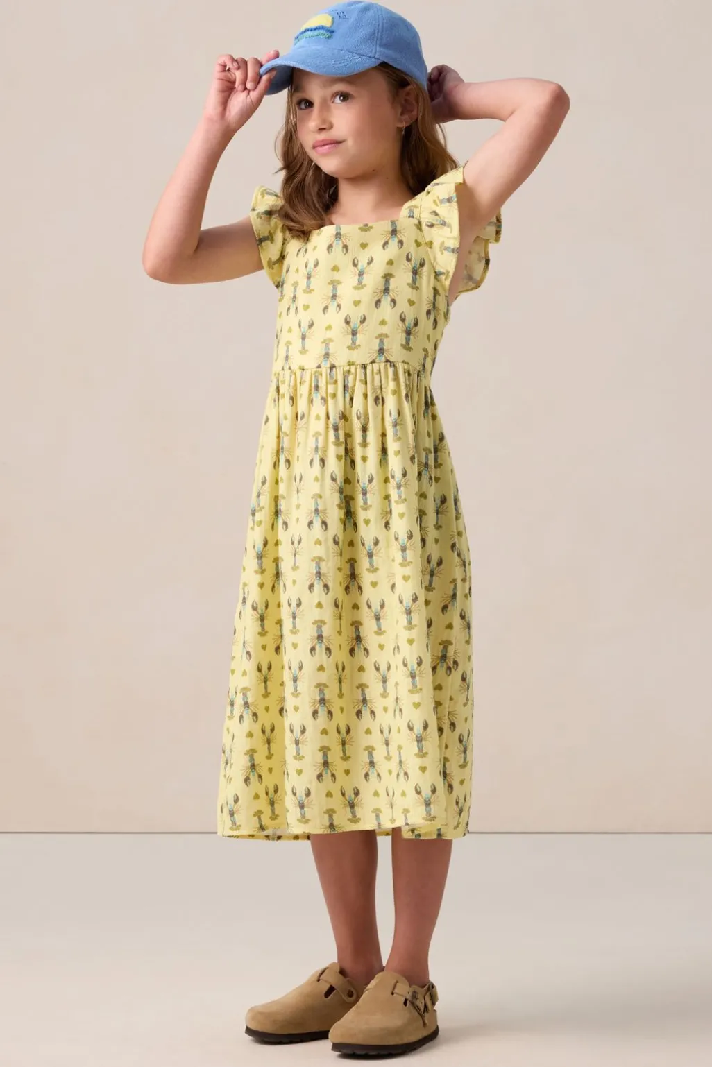 Lichtgele maxi jurk met kreeft print