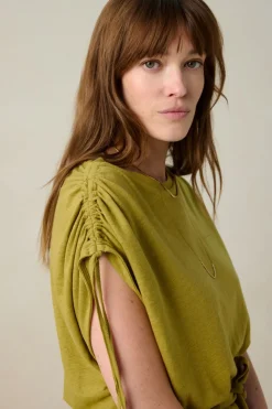 Lichtgroen linnenmix T-shirt