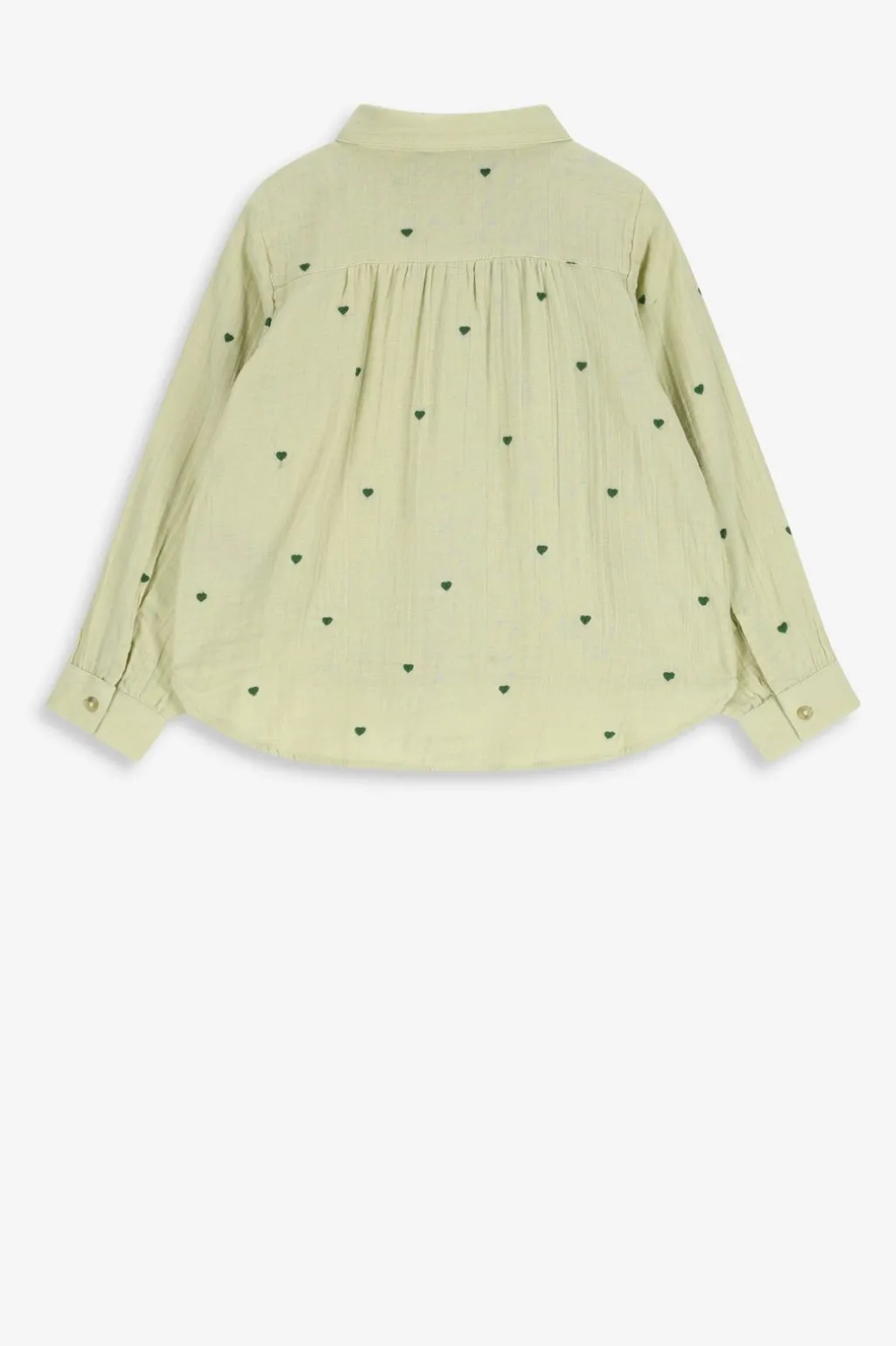 Lichtgroene blouse met geborduurde hartjes