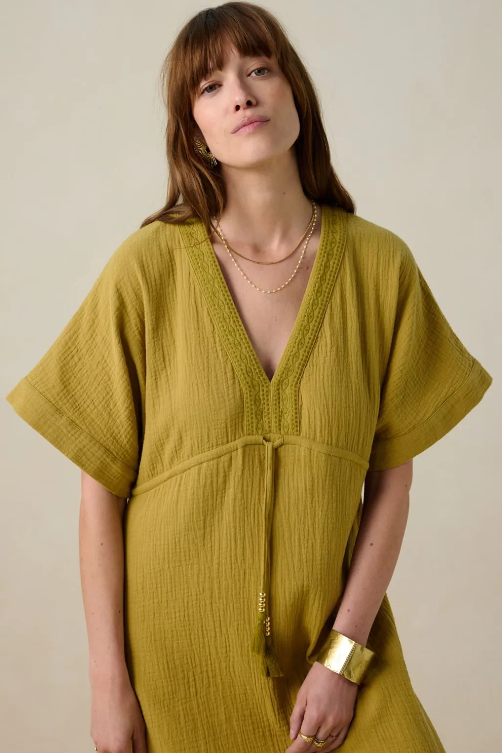 Lichtgroene kaftan maxi jurk