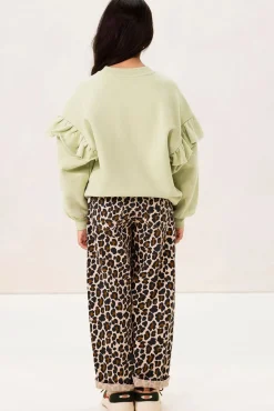 Lichtgroene oversized sweater met ruffles en smiley patch