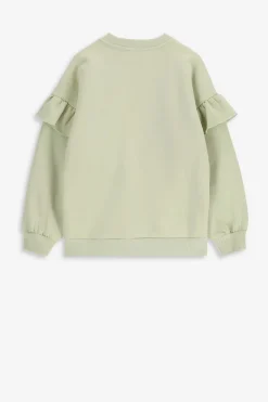 Lichtgroene oversized sweater met ruffles en smiley patch
