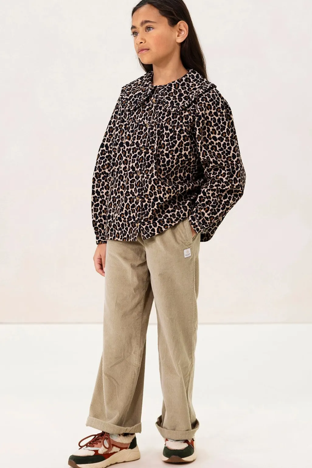 Lichtgroene wide leg corduroy broek
