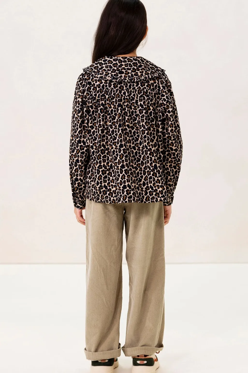 Lichtgroene wide leg corduroy broek