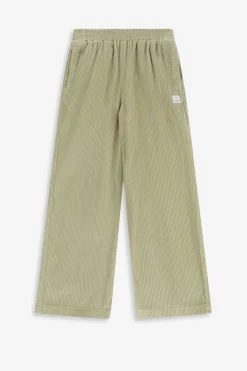 Lichtgroene wide leg corduroy broek