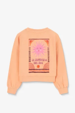 Lichtoranje sweater met artwork