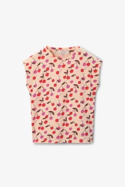 Lichtoranje T-shirt met kersen print