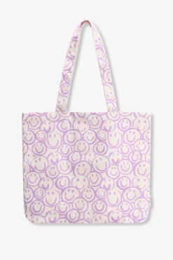 Lichtpaarse canvas shopper met smiley print