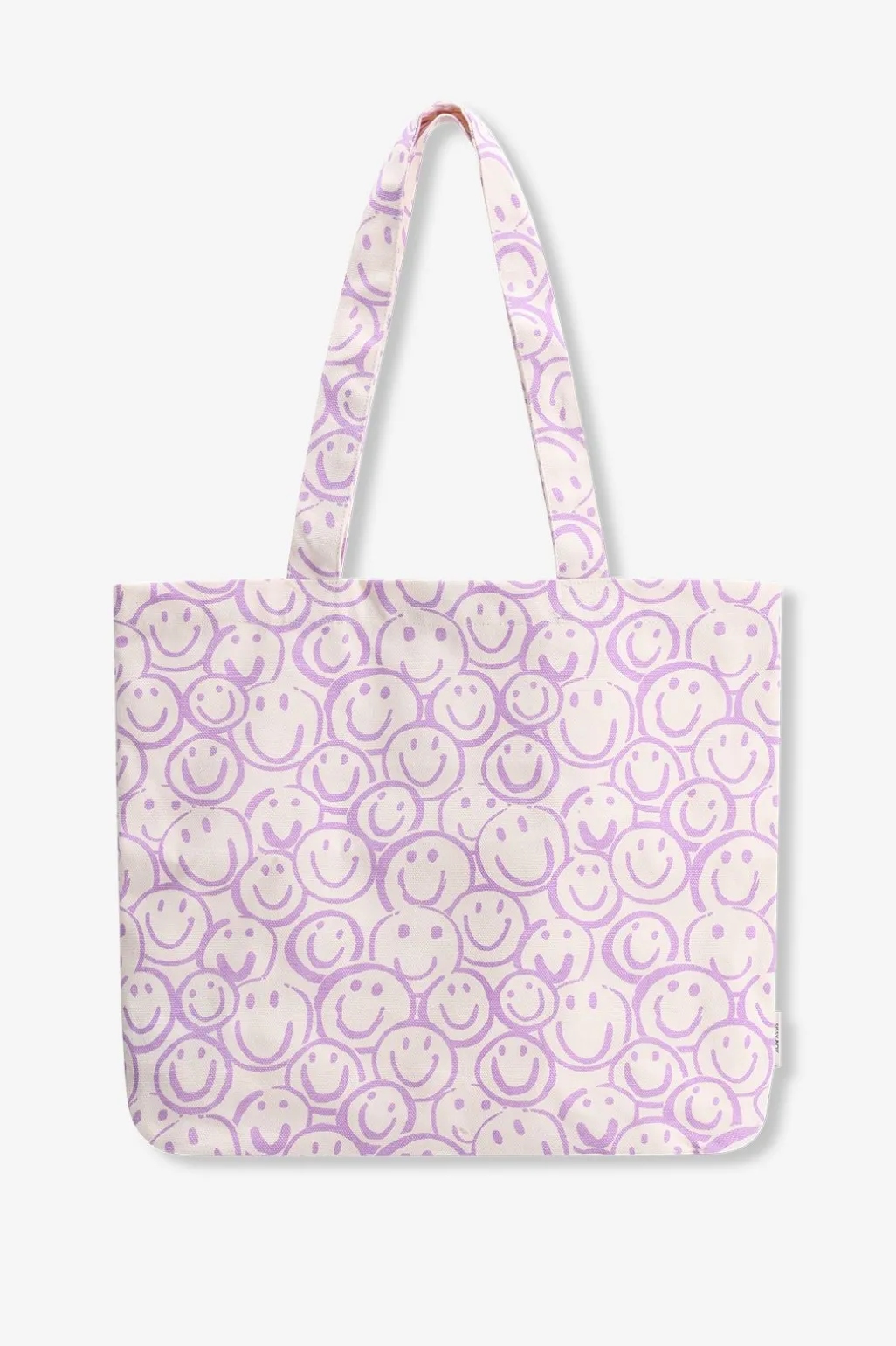 Lichtpaarse canvas shopper met smiley print