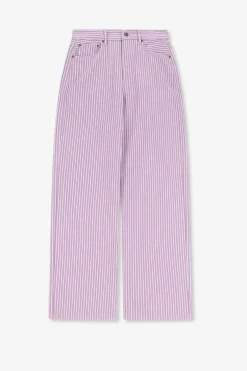 Lichtpaarse mid waist wide leg jeans met strepen