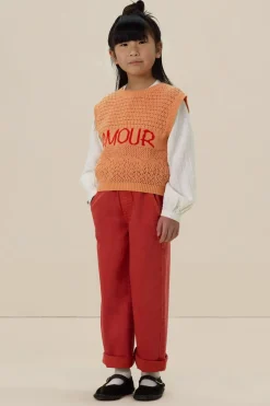 Lichtrode wide leg pull on broek