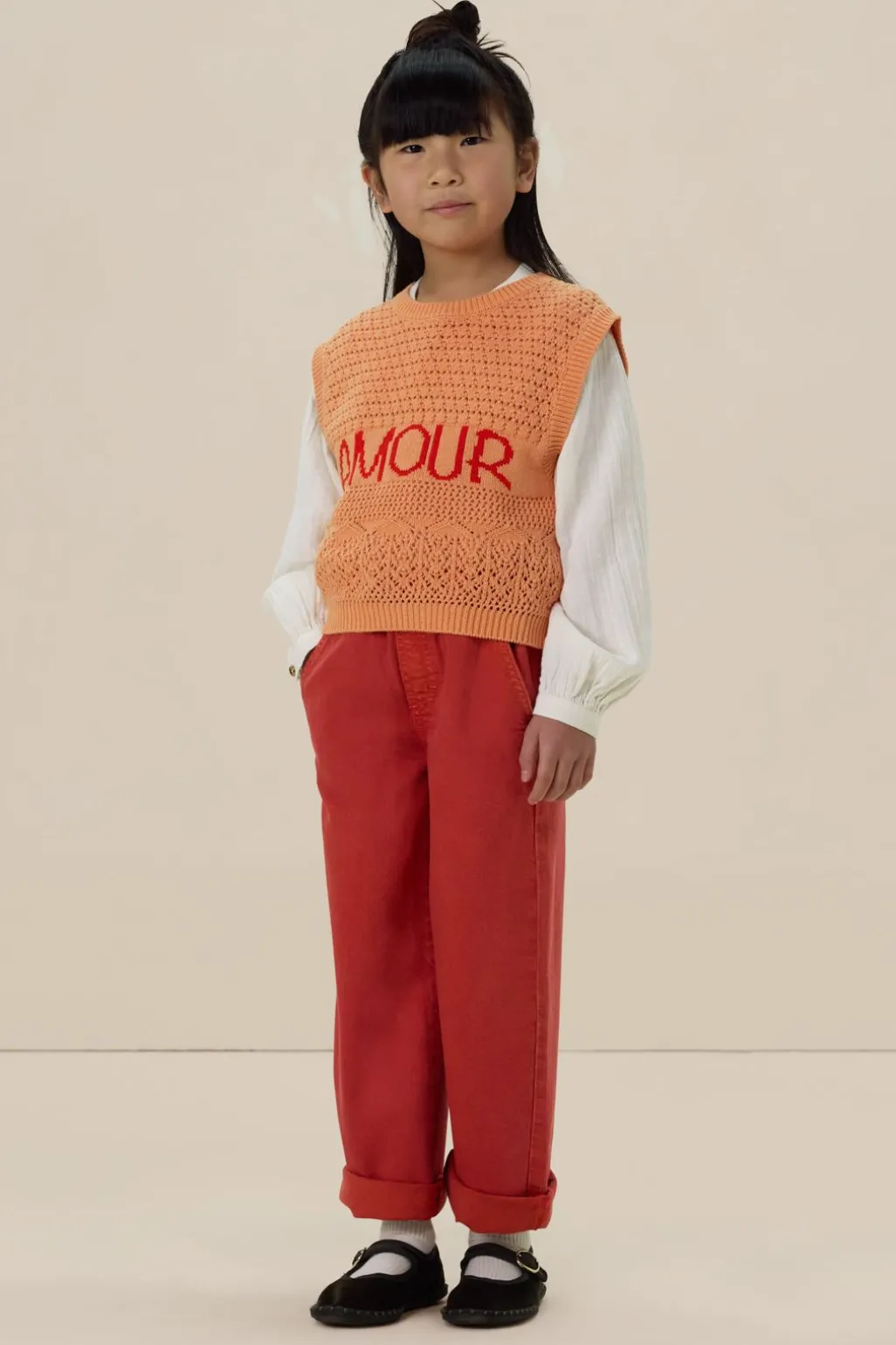 Lichtrode wide leg pull on broek