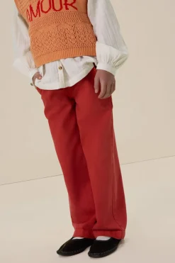 Lichtrode wide leg pull on broek