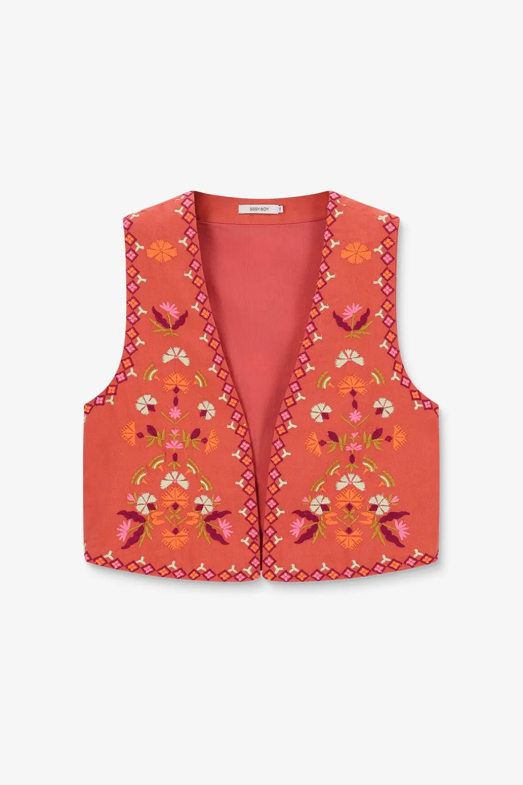 Lichtrood gilet met bloemen embroidery