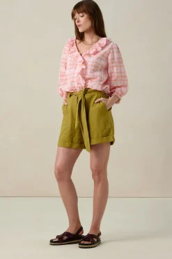 Lichtroze blouse met ruiten