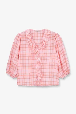 Lichtroze blouse met ruiten