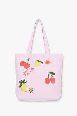 Lichtroze canvas shopper met embroidery