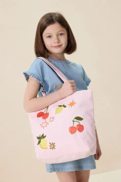 Lichtroze canvas shopper met embroidery