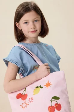 Lichtroze canvas shopper met embroidery