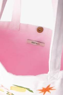 Lichtroze canvas shopper met embroidery