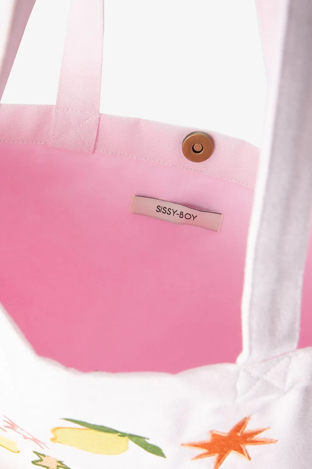 Lichtroze canvas shopper met embroidery