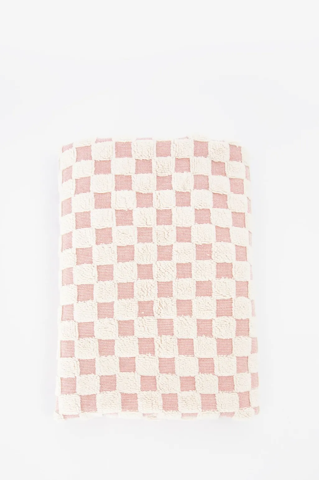Lichtroze geblokte handdoek