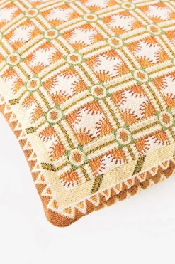 Lichtroze geruit jacquard kussen