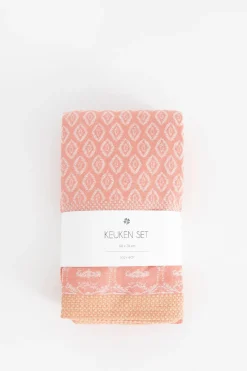 Lichtroze handdoek en theedoek Terry