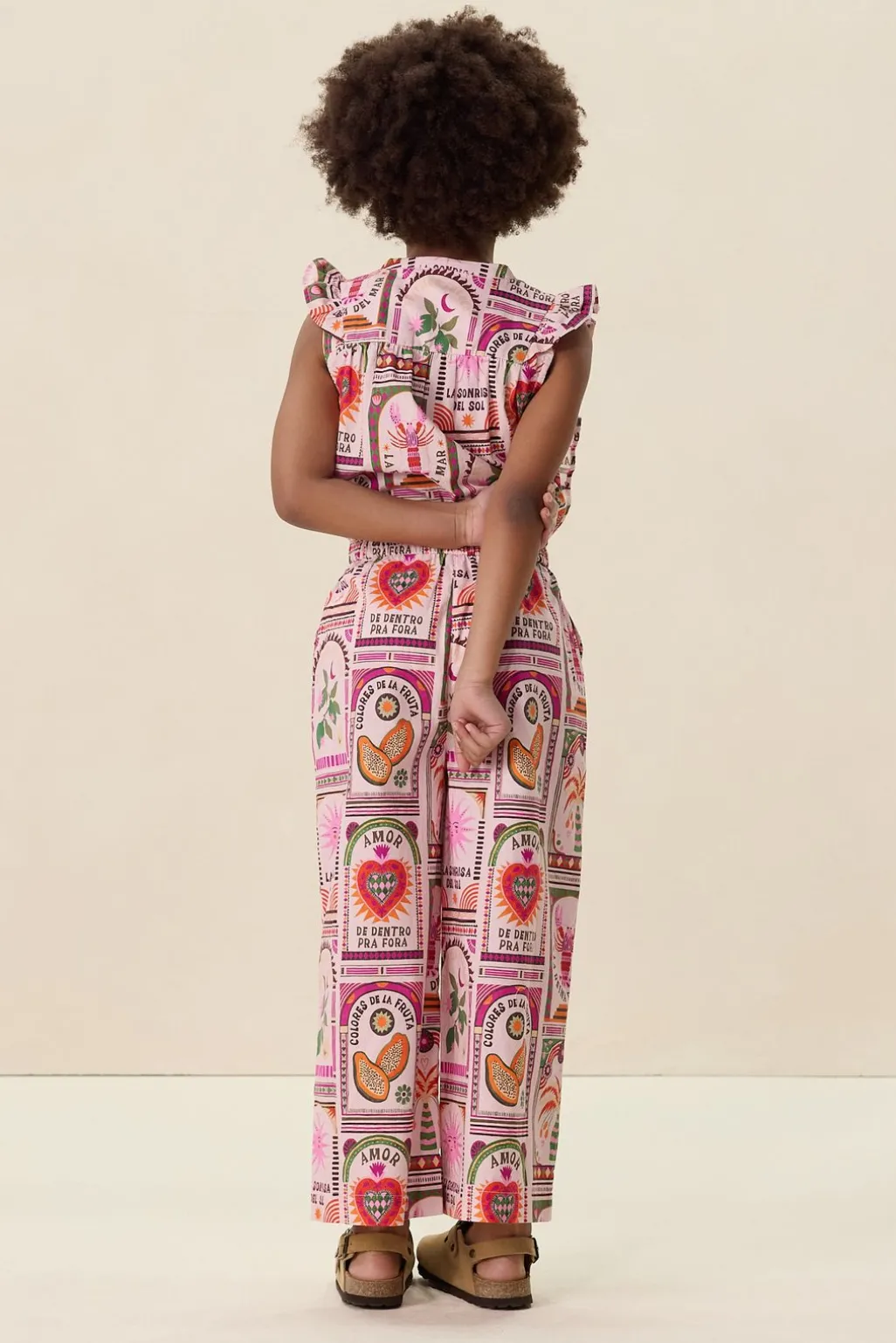 Lichtroze jumpsuit met print