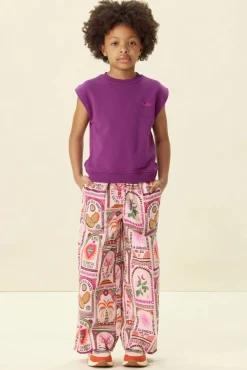 Lichtroze pull on broek met print