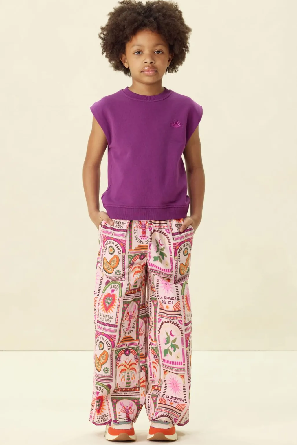 Lichtroze pull on broek met print